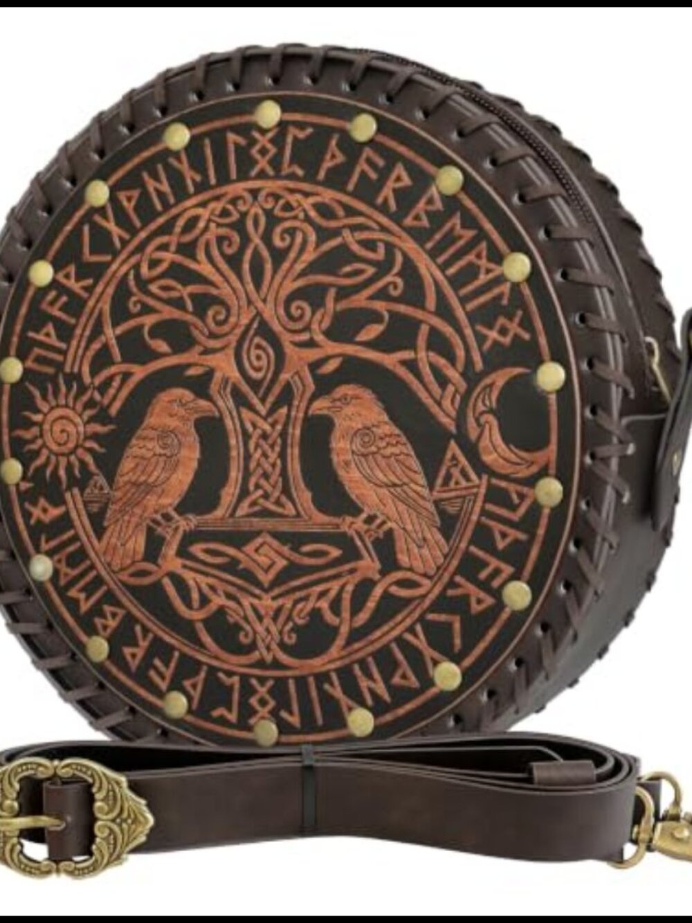 Faux Leather Medieval Viking Round Crossbody Bag Belt Pouch Renaissance